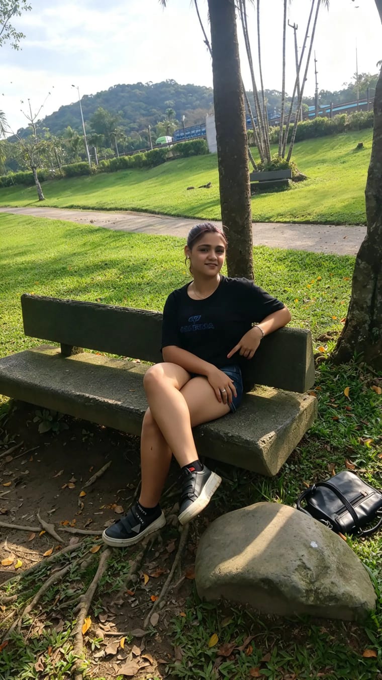 Ensaio externo — retrato sentada em um banco de pedra